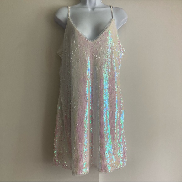 Lulu’s Mirrorball White Iridescent Sequin Mini Dress, Sz XL - Picture 2 of 16